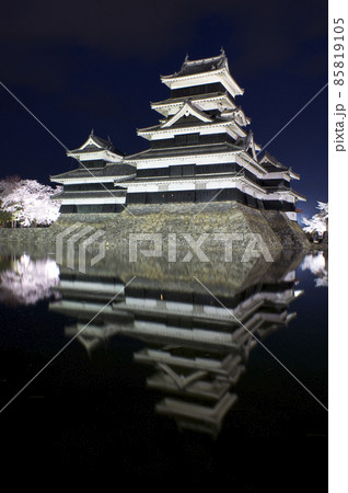 満開の夜桜と松本城【長野県】 85819105