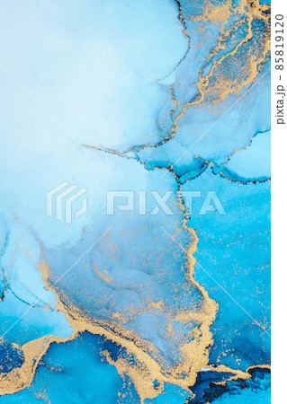 Luxury blue abstract background of marble liquid ink art painting on paper . 85819120