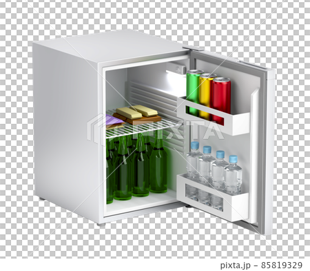 Minibar refrigerator with drinks and snacks 85819329