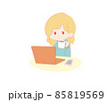 自宅でパソコンとスマホを使って副業やリモートワークする女性 85819569