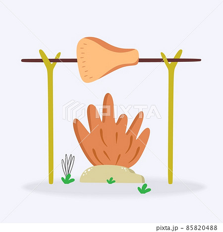 A bonfire and cooking food on it in a hand-drawn cartoon style. Vector illustration A bonfire and cooking food on it in a hand-drawn cartoon style. Vector illustration 85820488