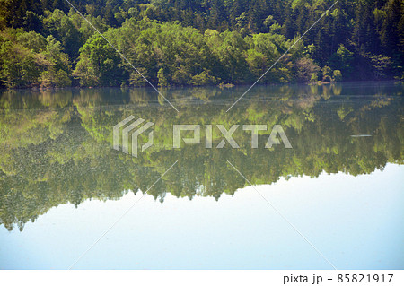 鏡面の水面が美しき桂沢湖 85821917