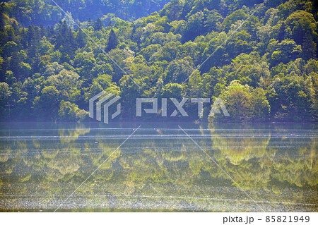 鏡面の水面が美しき桂沢湖 85821949