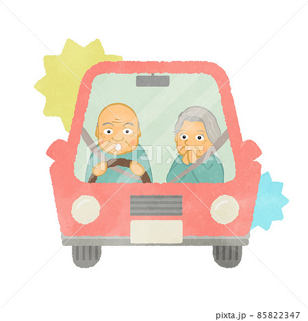 かわいい車でドライブ中びっくりする高齢者夫婦 02 かわいい車でドライブ中びっくりする高齢者夫婦 02 85822347