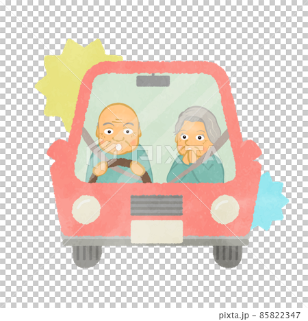 かわいい車でドライブ中びっくりする高齢者夫婦 02 かわいい車でドライブ中びっくりする高齢者夫婦 02 85822347