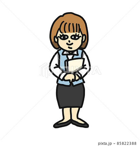 制服を着た女性会社員のイラストです。書類を持っています。 85822388