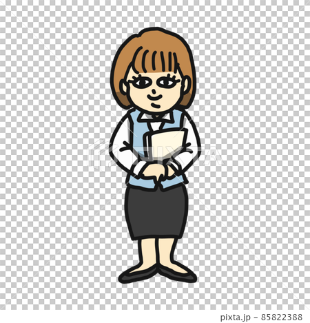 制服を着た女性会社員のイラストです。書類を持っています。 85822388