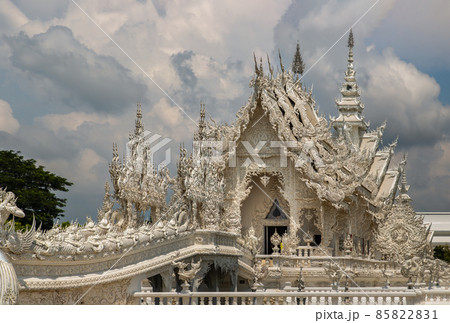 Elaborate sculptures at the famous Wat Rong Khun (White Temple) in Chiang Rai, Elaborate sculptures at the famous Wat Rong Khun (White Temple) in Chiang Rai, 85822831