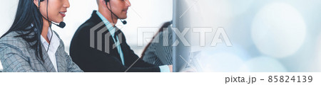 Call center or customer support agent in broaden view panorama banner 85824139