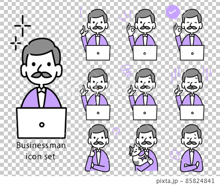 PCを使う年配男性のアイコン　在宅　経営者　ベクターイラスト素材 85824841