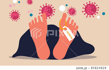 Death from covid-19 and protection from virus global. Corpse after disease and human life vector illustration concept. Vaccine protection coronavirus and danger illness. Epidemic alert and infection 85824929
