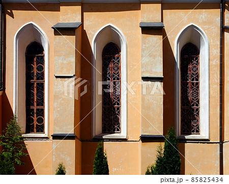 Kamyanets Podilskyi, Ukraine: Saints Peter and Paul Cathedral also called Kamianets-Podilskyi Cathedral in the Old Town. Close up of three windows. 85825434