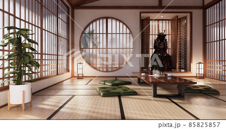 Sofa japanese on room tropical interior with tatami mat floor and white wall.3D rendering 85825857