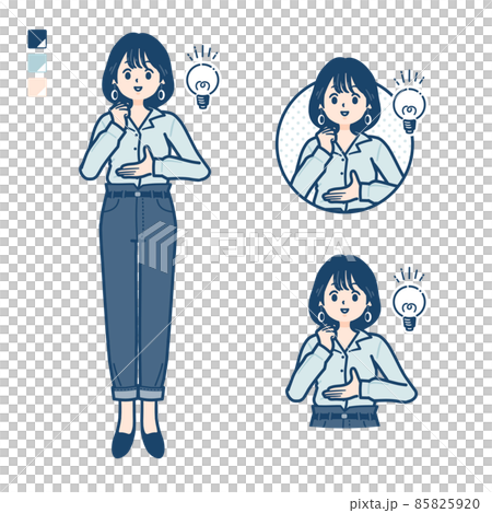 一名年輕女子身穿開領襯衫的插圖，靈感來自一個想法 85825920