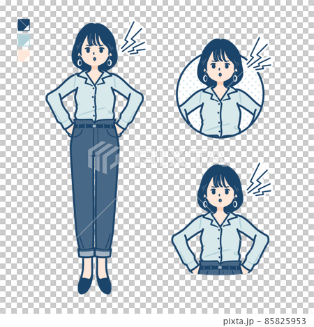 一個穿著開領襯衫的年輕女子生氣的插圖 一個穿著開領襯衫的年輕女子生氣的插圖 85825953