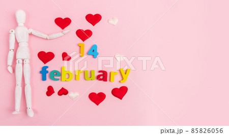 Valentines Day 14 february gift selection pink background, hearts top view. Copy space Valentines Day 14 february gift selection pink background, hearts top view. Copy space 85826056