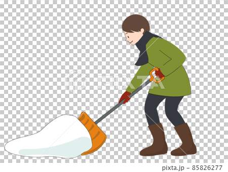 イラスト素材：笑顔で雪かきをしている女性 85826277