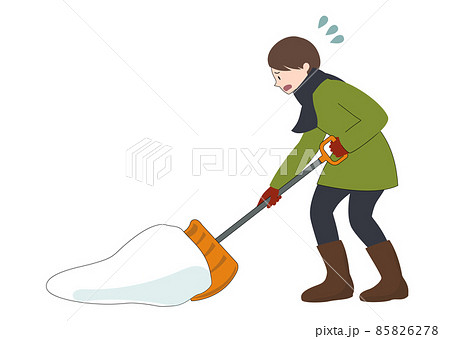 イラスト素材:困った顔で雪かきをしている女性 イラスト素材:困った顔で雪かきをしている女性 85826278