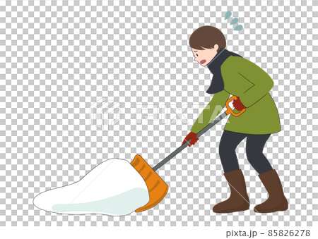 イラスト素材:困った顔で雪かきをしている女性 イラスト素材:困った顔で雪かきをしている女性 85826278
