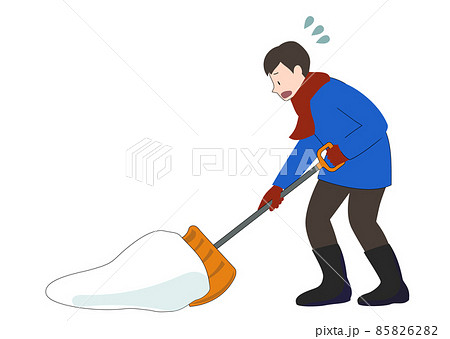 イラスト素材:困った顔で雪かきをしている男性 イラスト素材:困った顔で雪かきをしている男性 85826282
