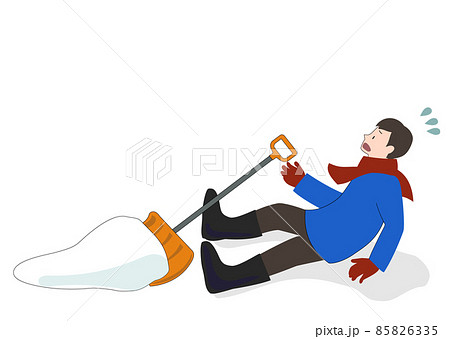 イラスト素材:雪かき中にバランスを崩し、倒れて困っている男性 イラスト素材:雪かき中にバランスを崩し、倒れて困っている男性 85826335