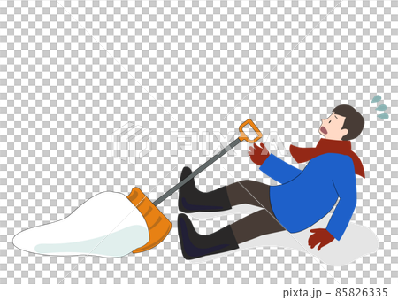 イラスト素材:雪かき中にバランスを崩し、倒れて困っている男性 イラスト素材:雪かき中にバランスを崩し、倒れて困っている男性 85826335