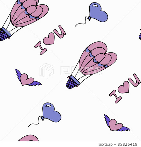 Doodle seamless pattern for Valentine s day. Vector colorful illustration for the holiday on February 14. Hand draw set for romance, wedding, date, invitation, greeting card, love. Icons for banners 85826419