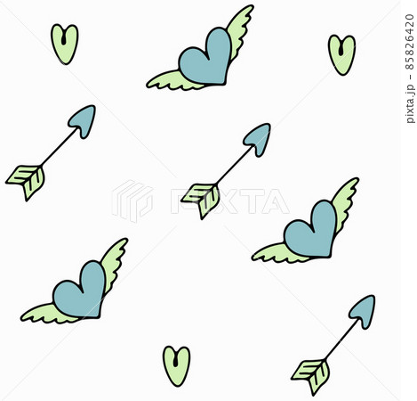 Doodle seamless pattern for Valentine s day. Vector colorful illustration for the holiday on February 14. Hand draw set for romance, wedding, date, invitation, greeting card, love. Icons for banners 85826420