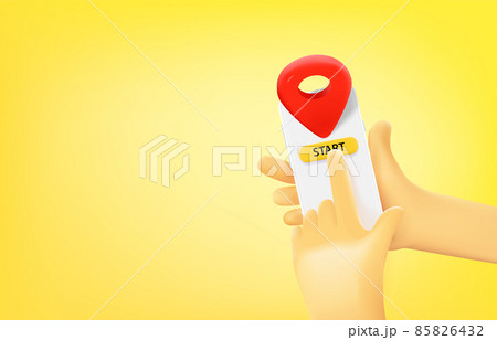 Man using navigation application via mobile phone. 3d vector banner with copy space 85826432