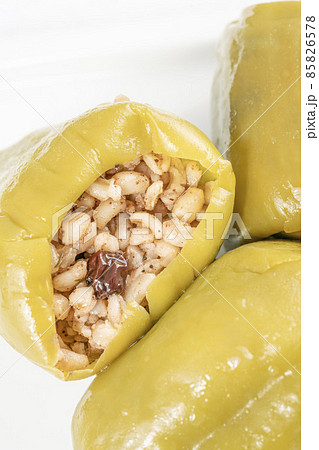 Homemade traditional wheat stuffed green pepper with olive oil 85826578