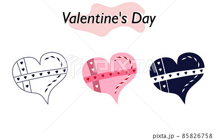 Valentine card in the shape of a pink heart. In color, solid and linear versions. A symbol of love and a Valentine Day holiday. Vector illustration. Valentine card in the shape of a pink heart. In color, solid and linear versions. A symbol of love and a Valentine Day holiday. Vector illustration. 85826758