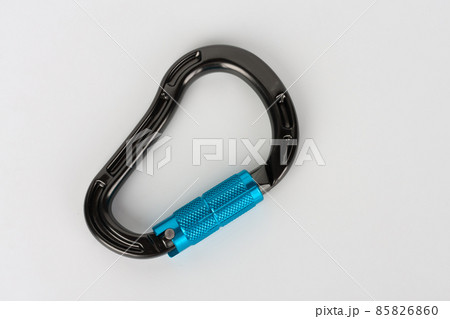 New black HMS carabiner with automatic twist lock , carabiner climbing  equipment on white background. 85826860