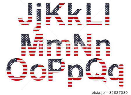 Letters with the United States flag. J, K, L, M, N, O, P uppercase and lowercase letters. 3D rendering 85827080