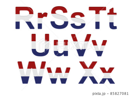 Letters with the Netherlands flag. R, S, T, U, V, W, X uppercase and lowercase letters. 3D rendering 85827081