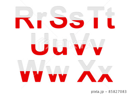 Letters with Polish flag. R, S, T, U, V, W, X uppercase and lowercase letters. 3D rendering 85827083