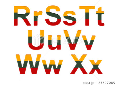 Letters with Lithuanian flag. R, S, T, U, V, W, X uppercase and lowercase letters. 3D rendering 85827085