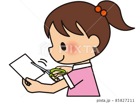ハサミを使う子供のイラスト素材