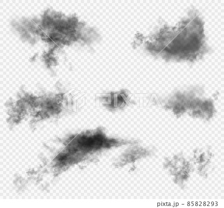 Set of the 7 dark gloomy vector realistic clouds isolated on white semi transparent background 85828293