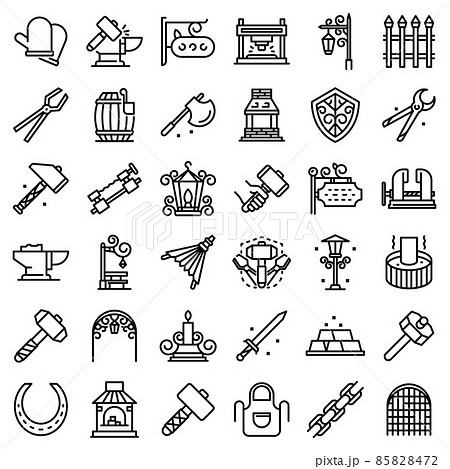 Blacksmith icons set, outline style Blacksmith icons set, outline style 85828472
