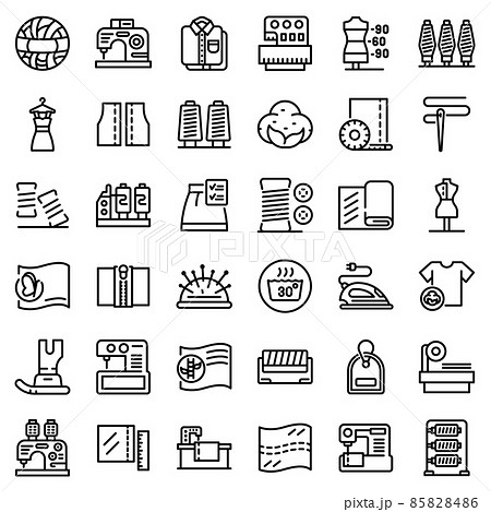 Textile production icons set, outline style 85828486