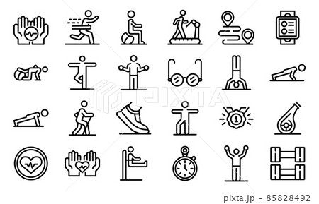 Workout seniors icons set, outline style 85828492