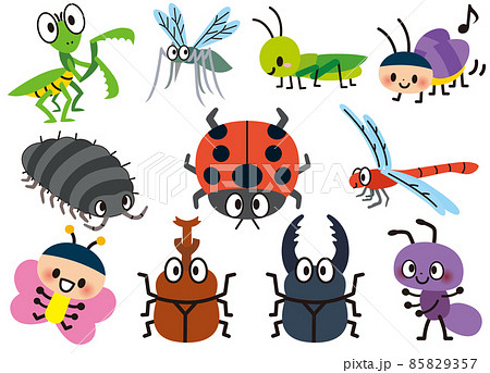 かわいいたくさんの昆虫のイラスト素材