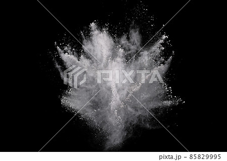 White powder explosion on black background. Colored cloud. Colorful dust explode. Paint Holi. 85829995