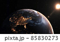 Planet earth with realistic geography surface and orbital 3D cloud atmosphere 85830273