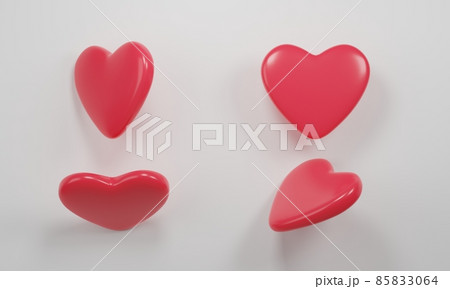 3D rendering. Red isometric hearts icon set, different perspective 85833064