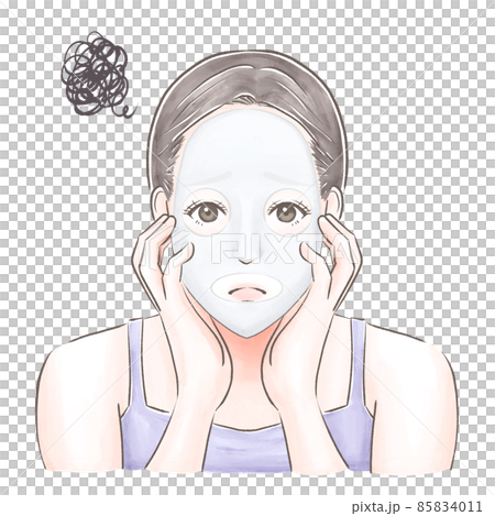 フェイスパックをして悩む女性　水彩風 85834011