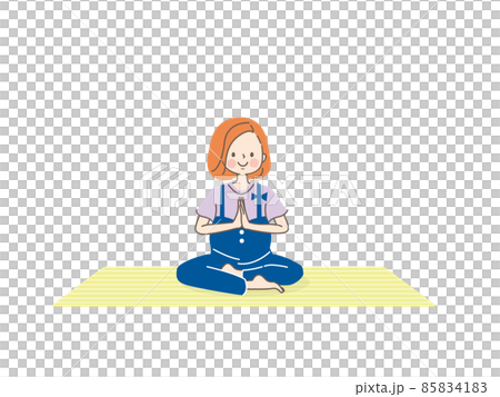 一名年輕女子做孕婦瑜伽的插圖素材 85834183