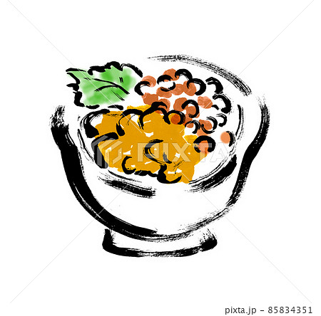 うに・いくら丼の手描き筆描き和風イラスト うに・いくら丼の手描き筆描き和風イラスト 85834351