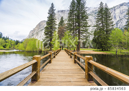 El Capital and Cathedral cliff with river foreground,Yosemite National park,California,usa. 85834563