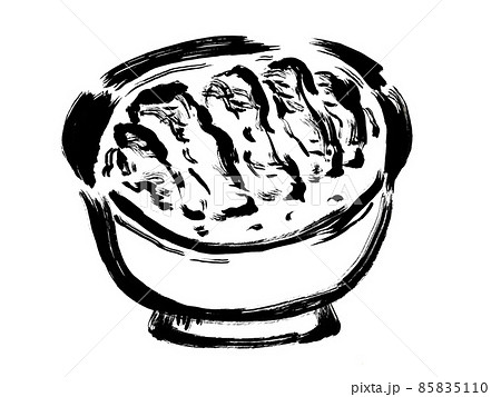 ステーキ丼の和風手描き筆描きイラスト モノクロのイラスト素材